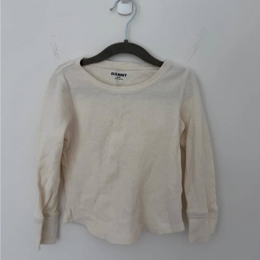 🤍👧 Old Navy Girls Waffle Knit Long Sleeve Tee | Size XS (5) | Cream